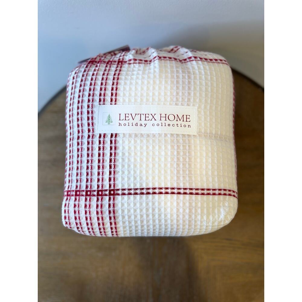 Levtex Peppermint Plaid Duvet Set Full Queen Red White Cotton Holiday NEW - Picture 6 of 10